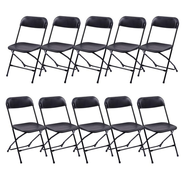 UBesGoo 10Pack Folding Chair Plastic for Outdoors Black, Portable Party Banquet Event Chairs