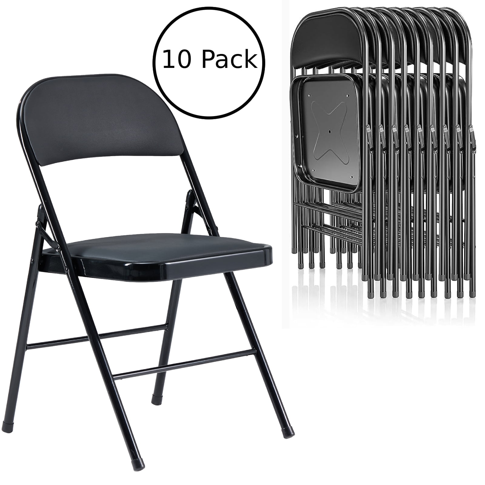 Walmart Black Friday Deals 2025 - UBesGoo 10 Pack Heavy Duty Steel Folding Chairs with Cushioned Padded Seat, Commercial Dining Set, Fabric Back, Black