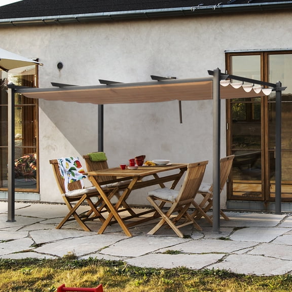 UBesGoo 10' X 13' Outdoor Retractable Pergola with Sun Shade Canopy Patio Metal Shelter for Porch Garden Beach Pavilion Grill Gazebo Modern Yard Grape Trellis Pergola, Khaki