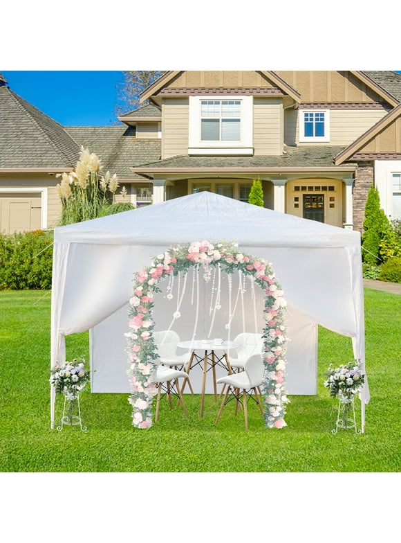 UBesGoo 10' x 10' Canopy Garden Party Tent Outdoor Tent for Parties 4 Sidewalls White