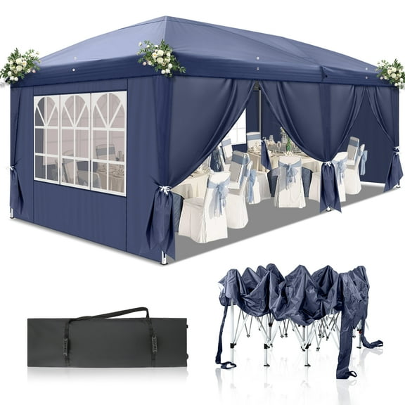 UBesGoo 10' x 20' Blue Ez Pop Up Gazebo Wedding Party Tent Folding Canopy W/Carry Bag