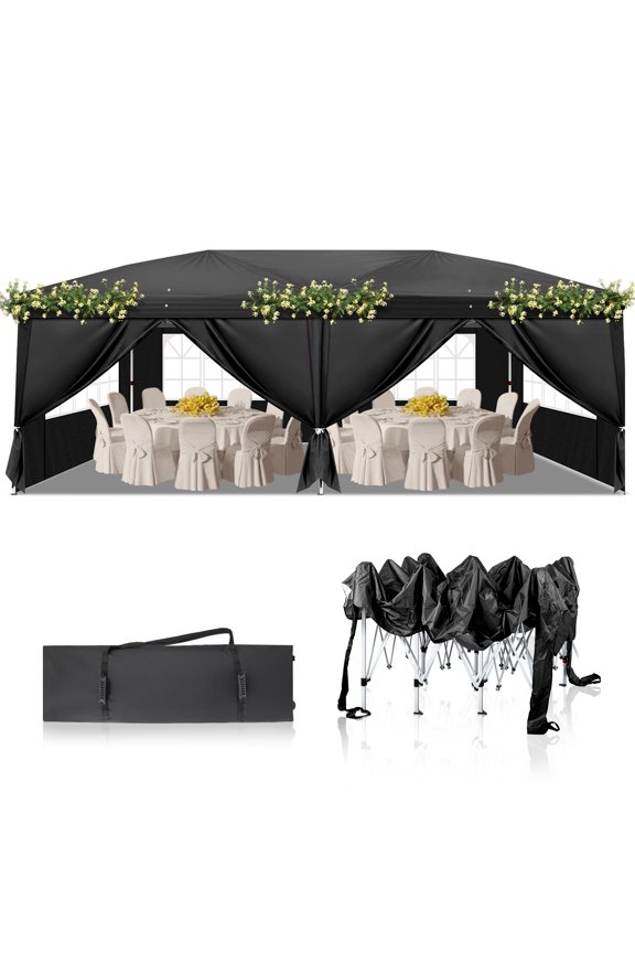 10 x 20' Pop Up Canopy Tent Outdoor Party with 6 Sidewalls Black