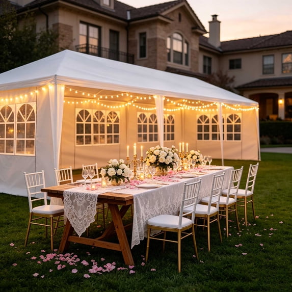 UBesGoo 10 ft x 30 ft White Party Canopy Tent with 5 Removable Sidewalls for outdoor events