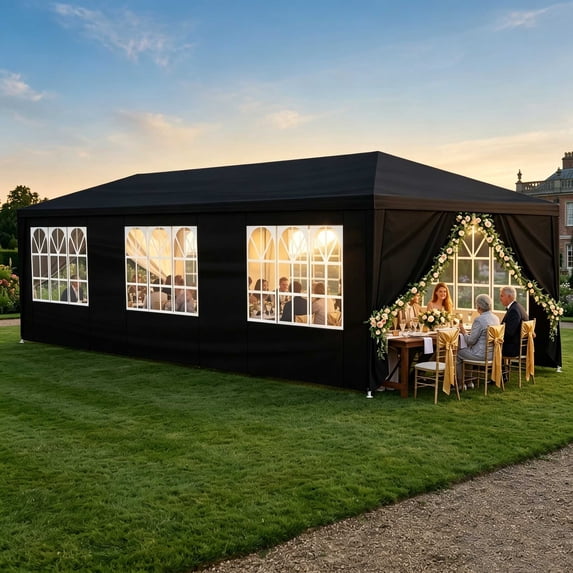 UBesGoo 10x30 Party Canopy Tent with 8 Removable Sidewalls,Outdoor Shelter for Weddings and Events,Black