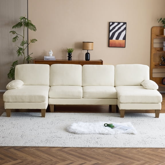 UBesGoo 111" Modular Sectional Sofa with Double Chaise, U-Shaped Cloud Chenille Couch, 4 Seat Sofa Lounge Sleeper Furniture for Living Room, Off White