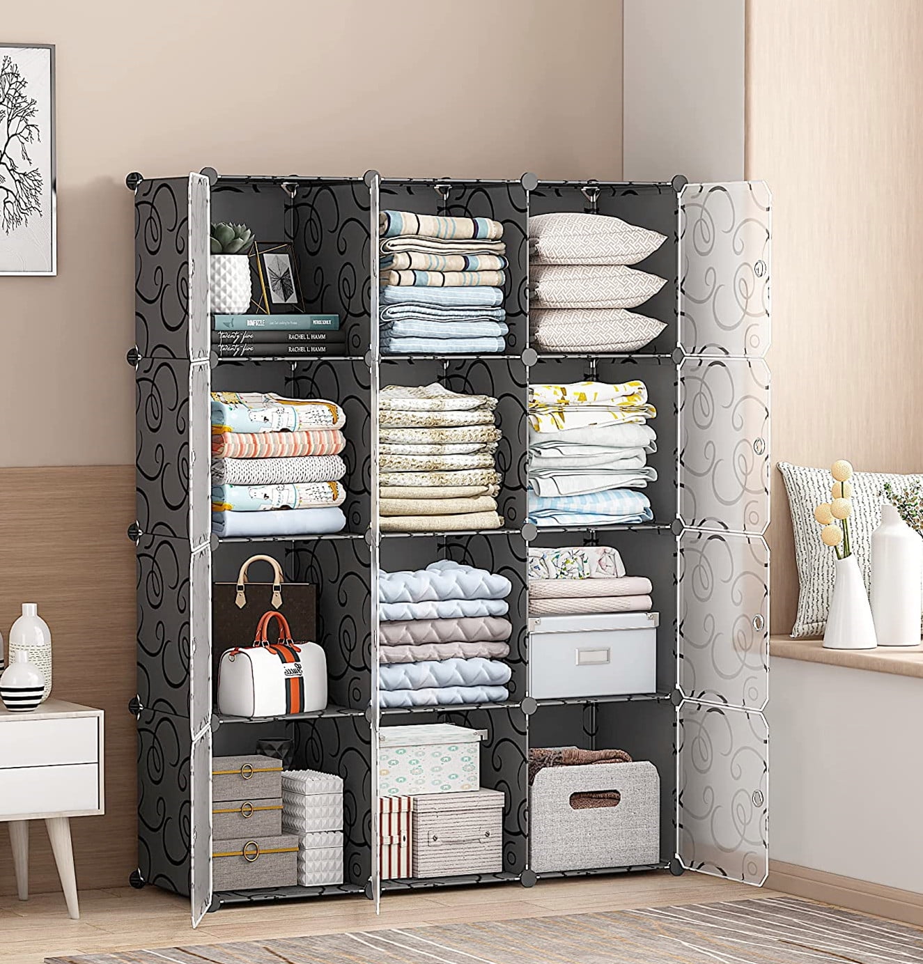 UBesGoo 12-Cube Shelves, Plastic Portable Closet Cubes Cabinet