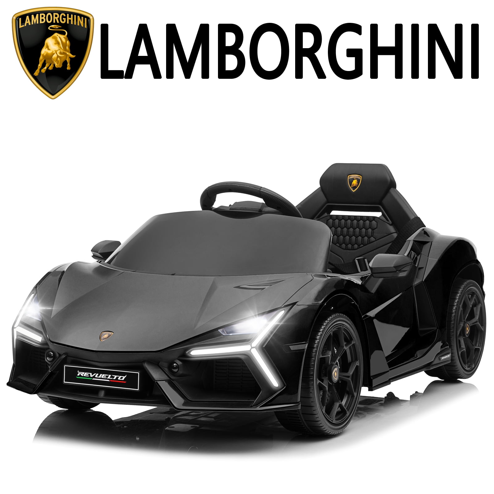 12V Black Lamborghini Revuelto Kids Electric Ride-On Car