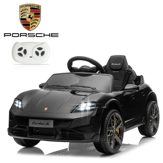 UBesGoo 12V Kids Ride On Car Licensed Porsche Taycan, Power Wheels Electric Car with RC, Headlights, Music - Black