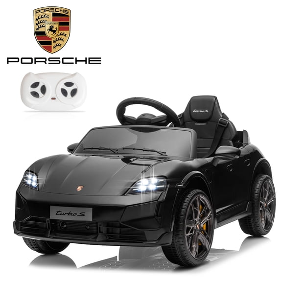 UBesGoo 12V Kids Ride On Car Licensed Porsche Taycan, Power Wheels Electric Car with RC, Headlights, Music - Black