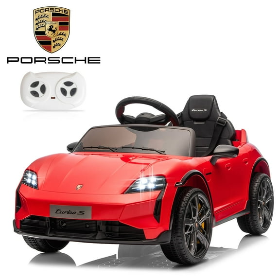 UBesGoo 12V Kids Ride On Car Licensed Porsche Taycan, Power Wheels Electric Car with RC, Headlights, Music - Red