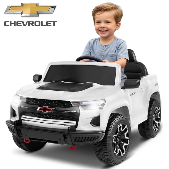UBesGoo 12V Licensed Chevrolet Colorado Kids Ride on Car, Battery Powered Ride on Toys Truck with Remote Control, White
