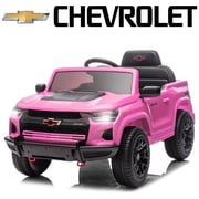 UBesGoo 12V Licensed Chevrolet Colorado Electric Ride on Car Toy for Toddler Kid w/ Remote Control, LED Lights, Pink