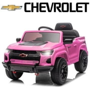 UBesGoo 12V Licensed Chevrolet Colorado Electric Ride on Car Toy for Toddler Kid w/ Remote Control, LED Lights, Pink