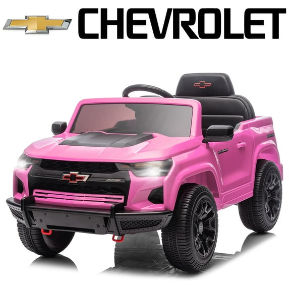 UBesGoo 12V Licensed Chevrolet Colorado Electric Ride on Car Toy for Toddler Kid w/ Remote Control, LED Lights, Pink