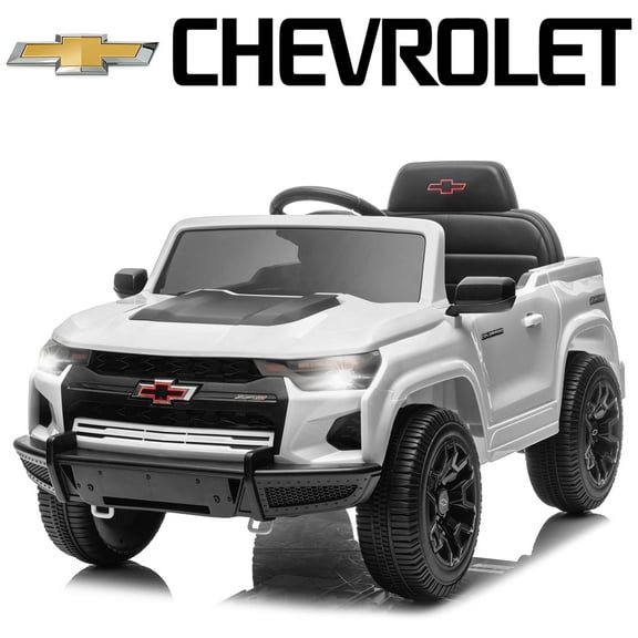 UBesGoo 12V Licensed Chevrolet Colorado Electric Ride on Car Toy for Toddler Kid w/ Remote Control, LED Lights, White