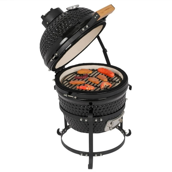 UBesGoo 13in Round Ceramic Charcoal Grill Indoor/Outdoor Black
