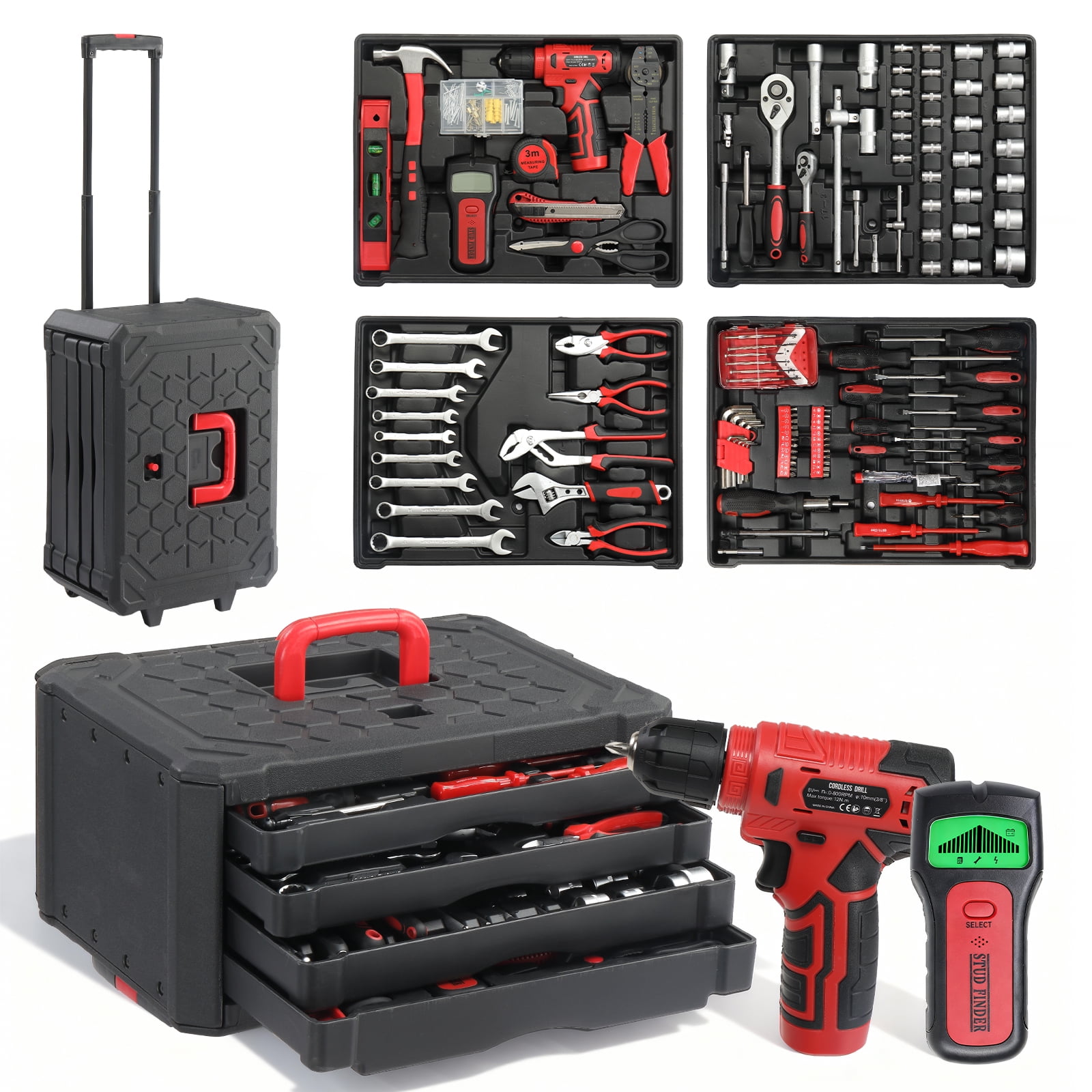 UBesGoo 1000 Pcs Tool Set, Household Repair Hand Tool Kit, Mechanics Tool Kit, with Trolley Case