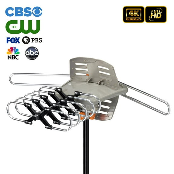 UBesGoo 150 Miles Outdoor Amplified HDTV TV Antenna 360 Rotation 36dB UHF/VHF/FM with Pole