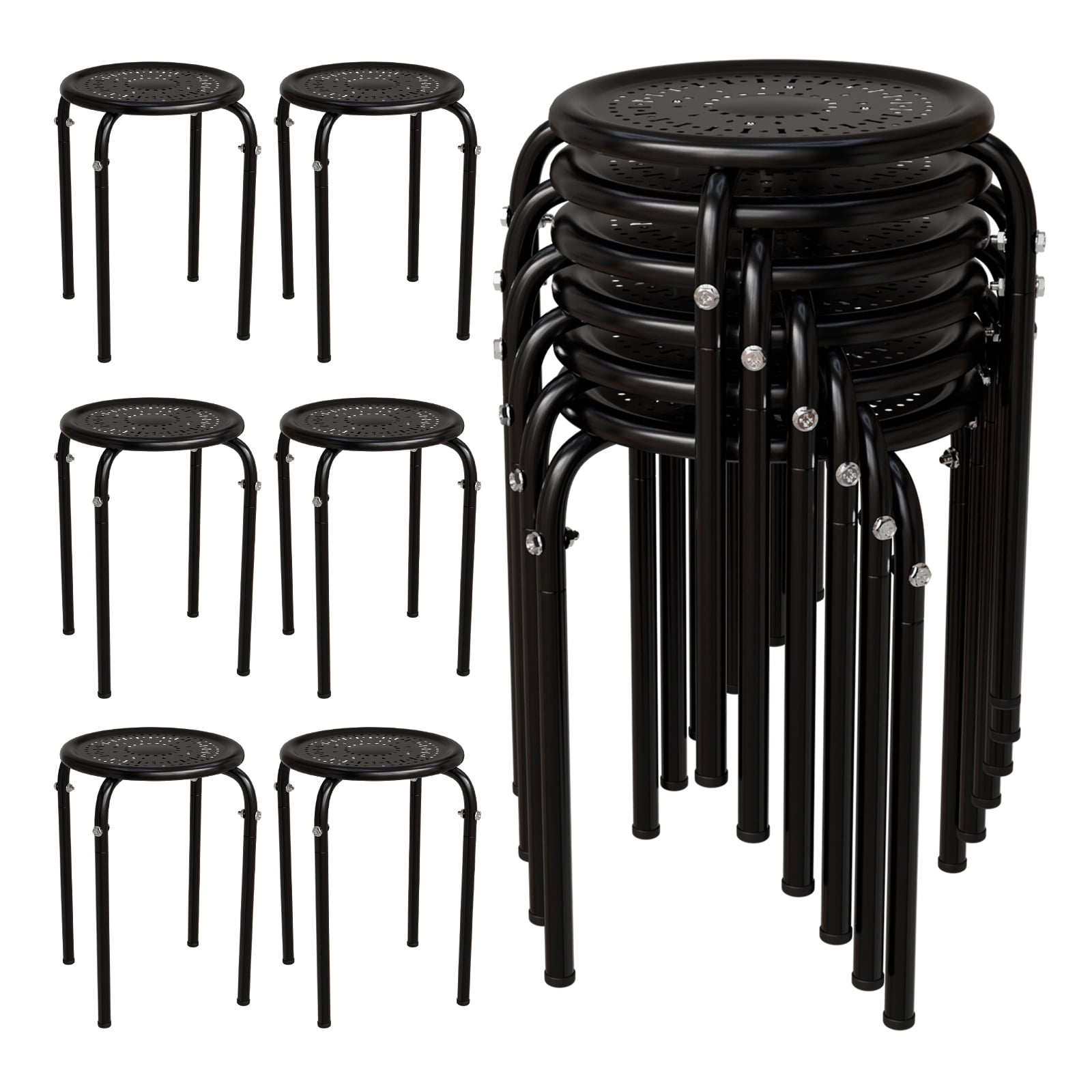 Ktaxon Nesting Plastic Stools, 6-Pack Stackable Chairs, 17.7