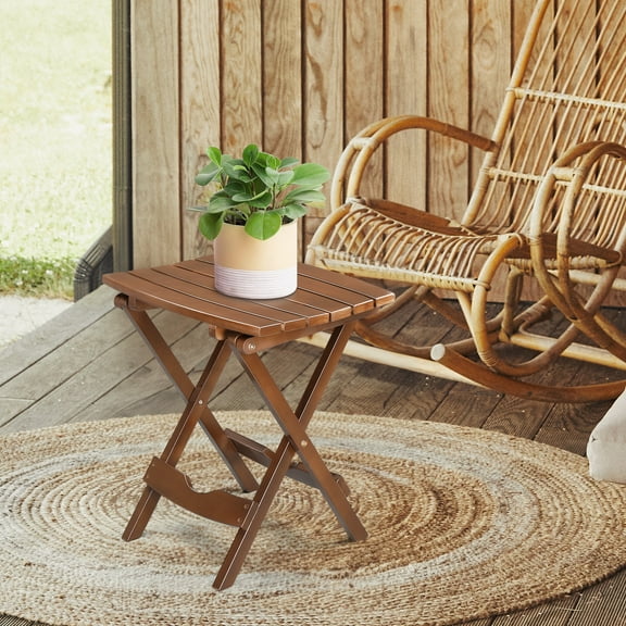 UBesGoo 18" Wood Side Table, Foldable Small End Table, Natural Wood Frame, Walnut
