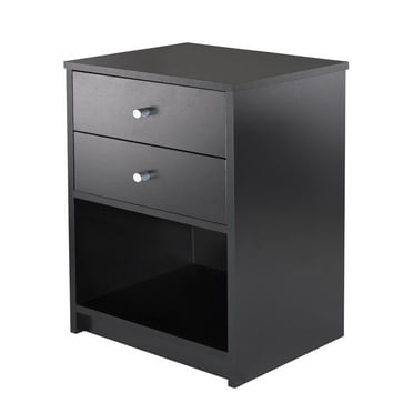 UBesGoo 2 Drawers Wooden Nightstand in Black Finish Bedside Table Bedroom