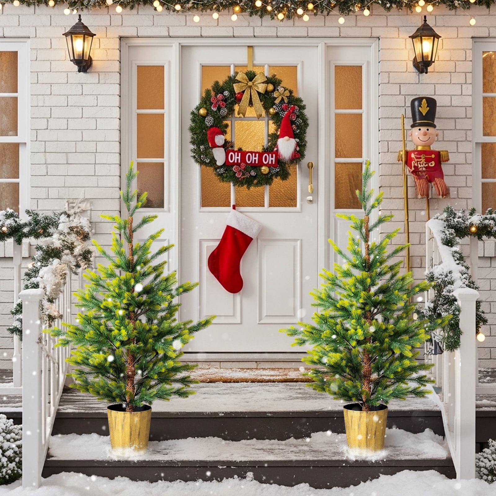 UBesGoo 2-Pack 4ft Potted Christmas Trees, Dual-Tone Artificial Pine with Pot Stand, Green Holiday Decor