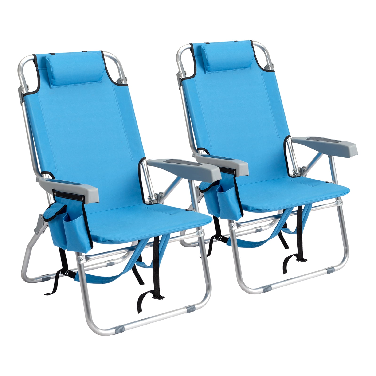 UBesGoo 2 Pack Folding Beach Chairs for Adults Camping Chairs Adjustable Reclining Chairs Portable Foldable Beach Chairs