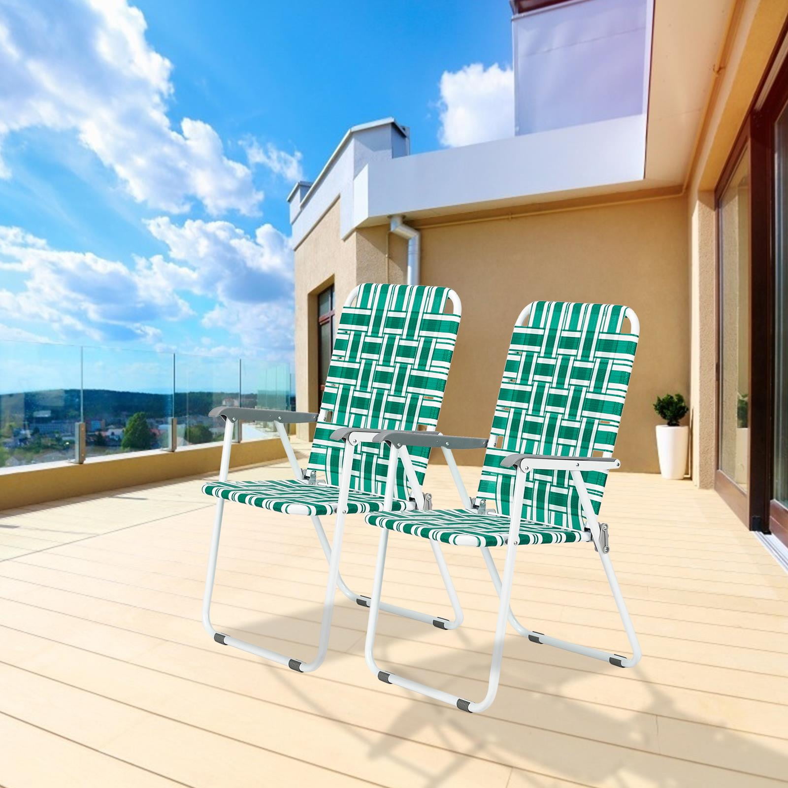 UBesGoo 2 Pack Lawn Chair Set Patio Folding Web Outdoor Camping Chair Green