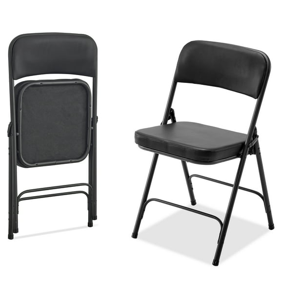 UBesGoo 2 Pack Metal Padded Folding Chairs, Dining Dinner Chairs with Ultra Thick Steel and Cushion Seats for Home Office Party Black