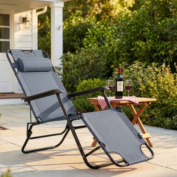 UBesGoo 2-Position Adjustable Backrest Chaise Chair, Lightweight Tanning Chair with Pillow, Sun Recliner for Indoor Outdoor - Black