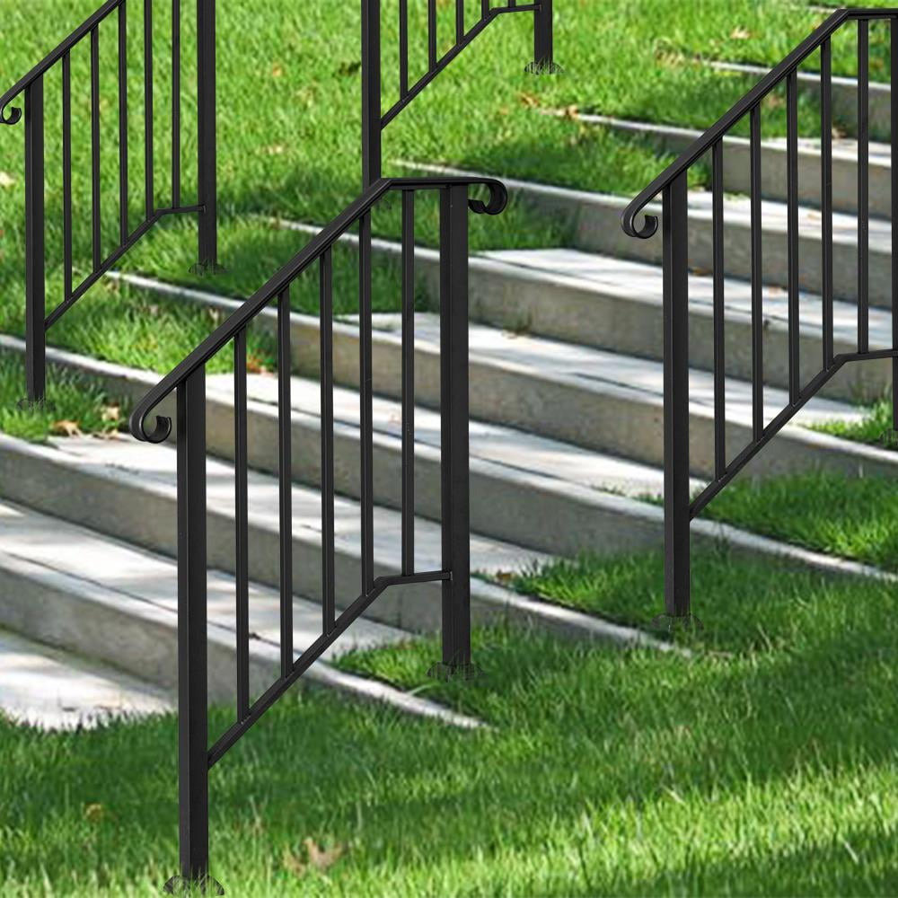 UBesGoo 2 Steps Stair Rail Matte Black Wrought Iron Handrail for Outdoor Steps
