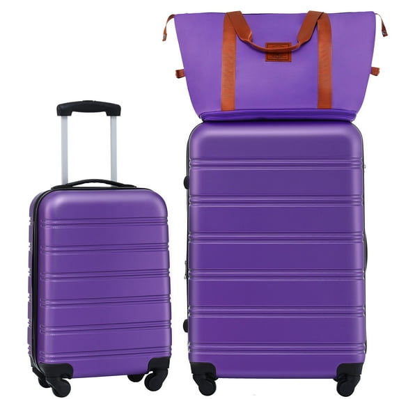UBesGoo 20"+ 28" Expandable Luggage Sets, ABS Hardside Luggage Spinner Wheels with 13"Travel Bag, Purple