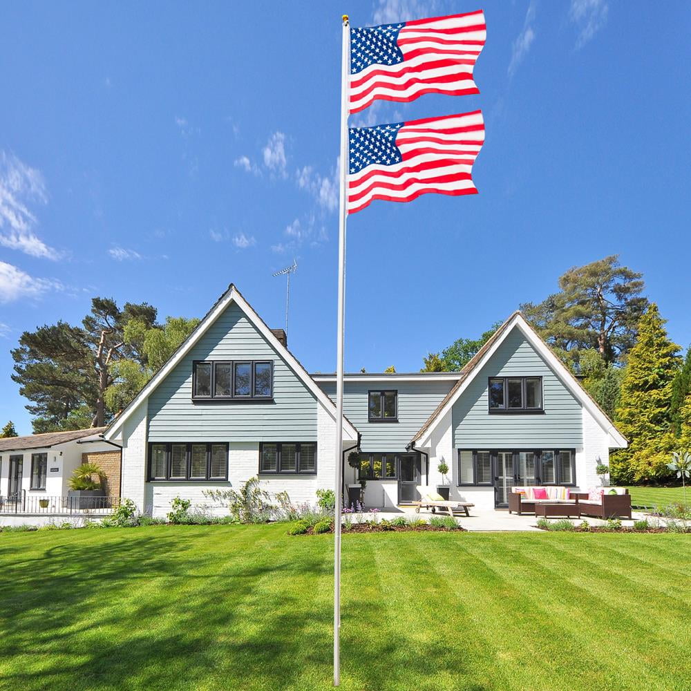 UBesGoo 20ft Solemn Outdoor Decoration Sectional 16 Gauge Aluminum Flag Pole 3'x5' US Flag and Ball Top Kit