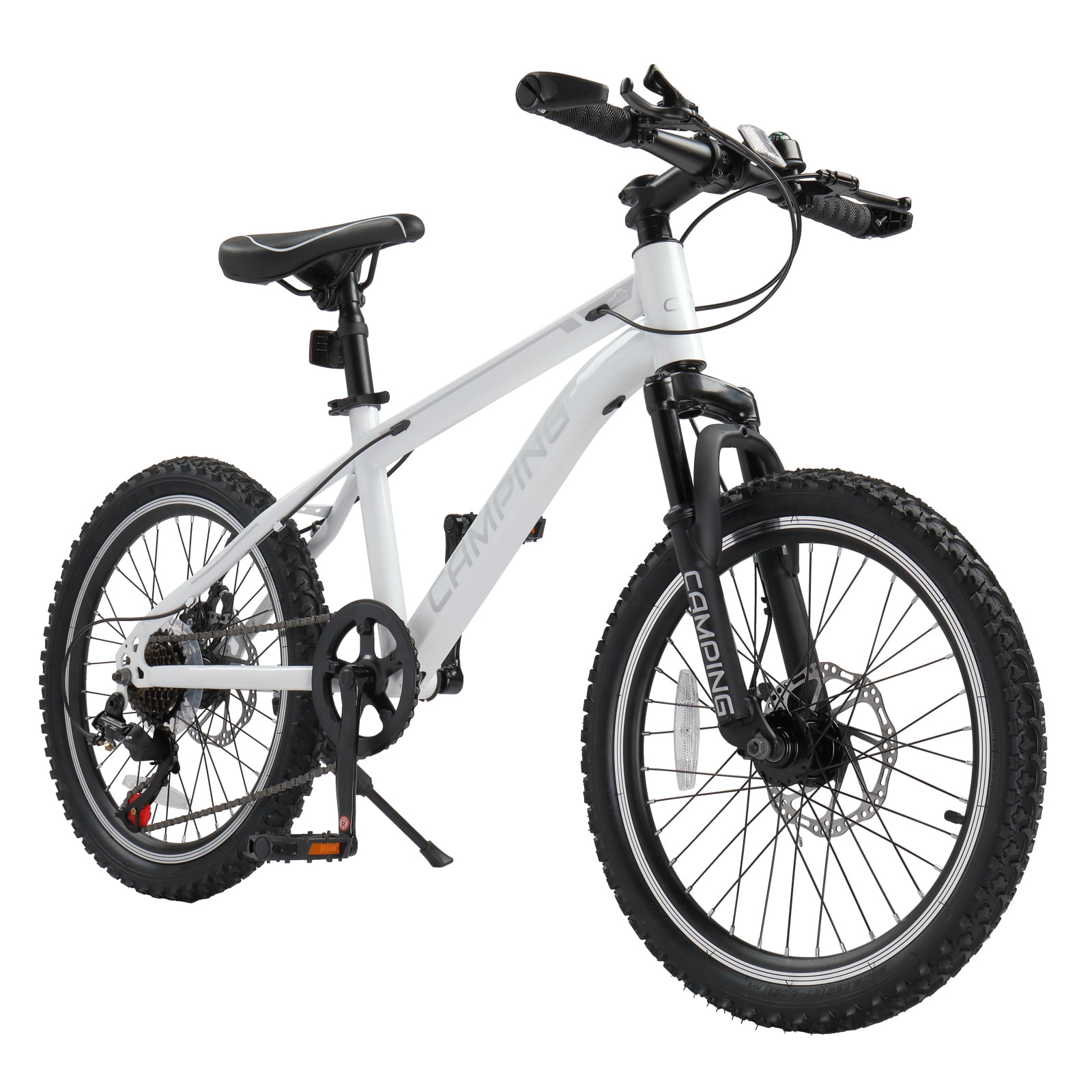 UBesGoo 20in 7 Speed Mountain Bike, Lightweight All Terrain Bicycle with Dual Disc Brakes, Suspension, White