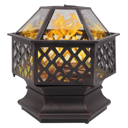 UBesGoo 22" Fire Pit Hex-Shaped Decoration Accent for Patio,Backyard,Poolside