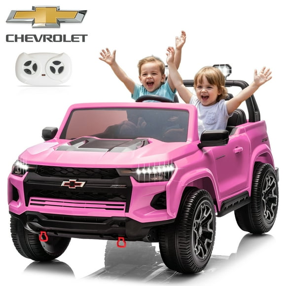 UBesGoo 24V 2 Seat Licensed Chevrolet Colorado Electric Ride on Car Toy for Toddler Kid w/ Remote Control, LED Lights, Pink