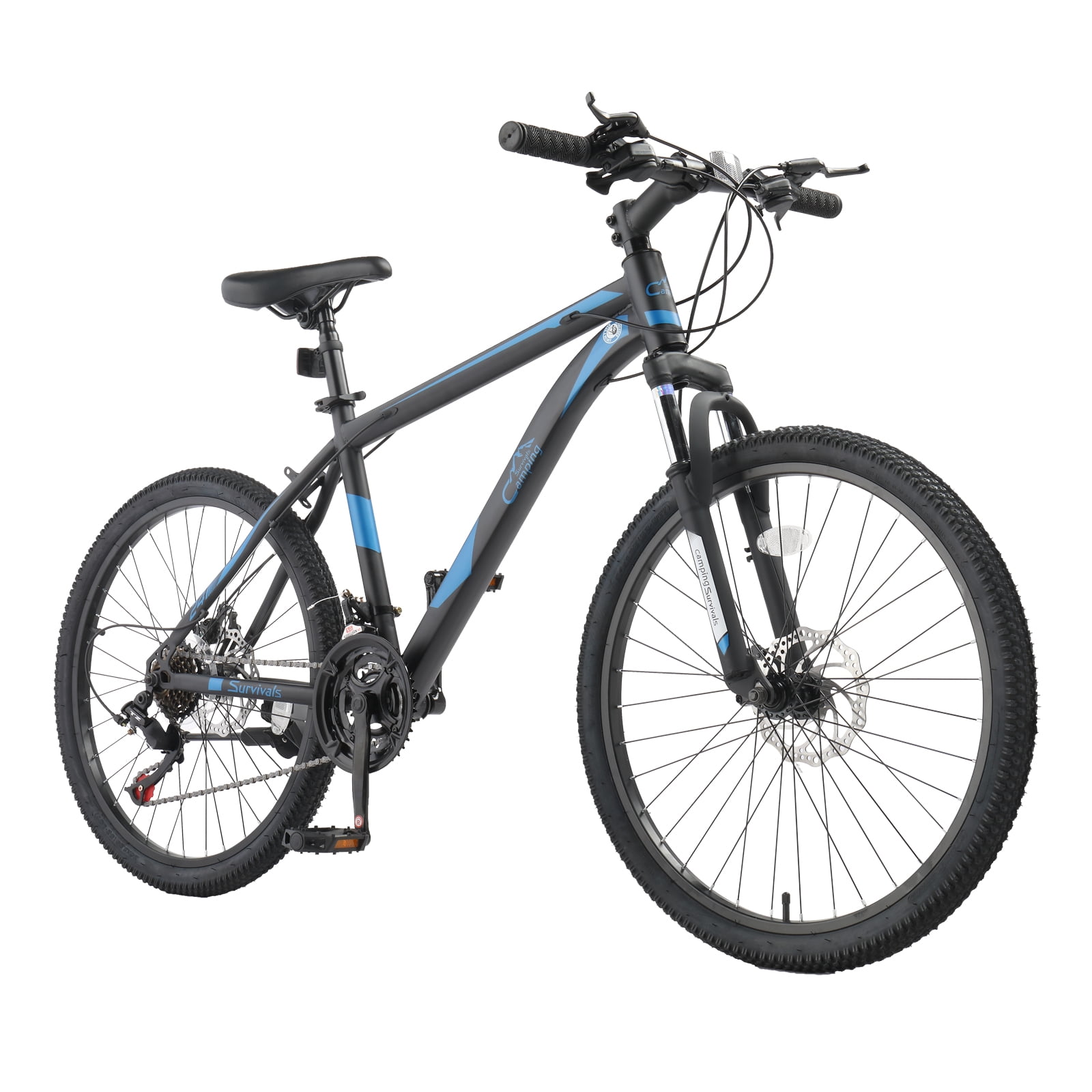 UBesGoo 24in Mountain Bike 21 Speed for Adult with Disc Brakes & Suspension, Black