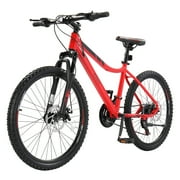 UBesGoo 24in Mountain Bike Shimano 21 Speed with Disc Brake, Red