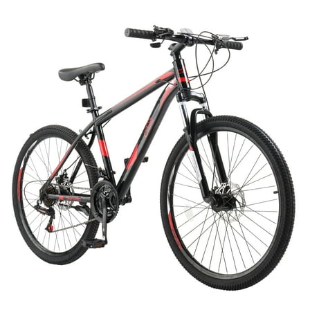 UBesGoo 26" Lightweight Explorer Mountain Bike, 21-Speed for Men and Women Disc Brakes & Suspension, Red/Black