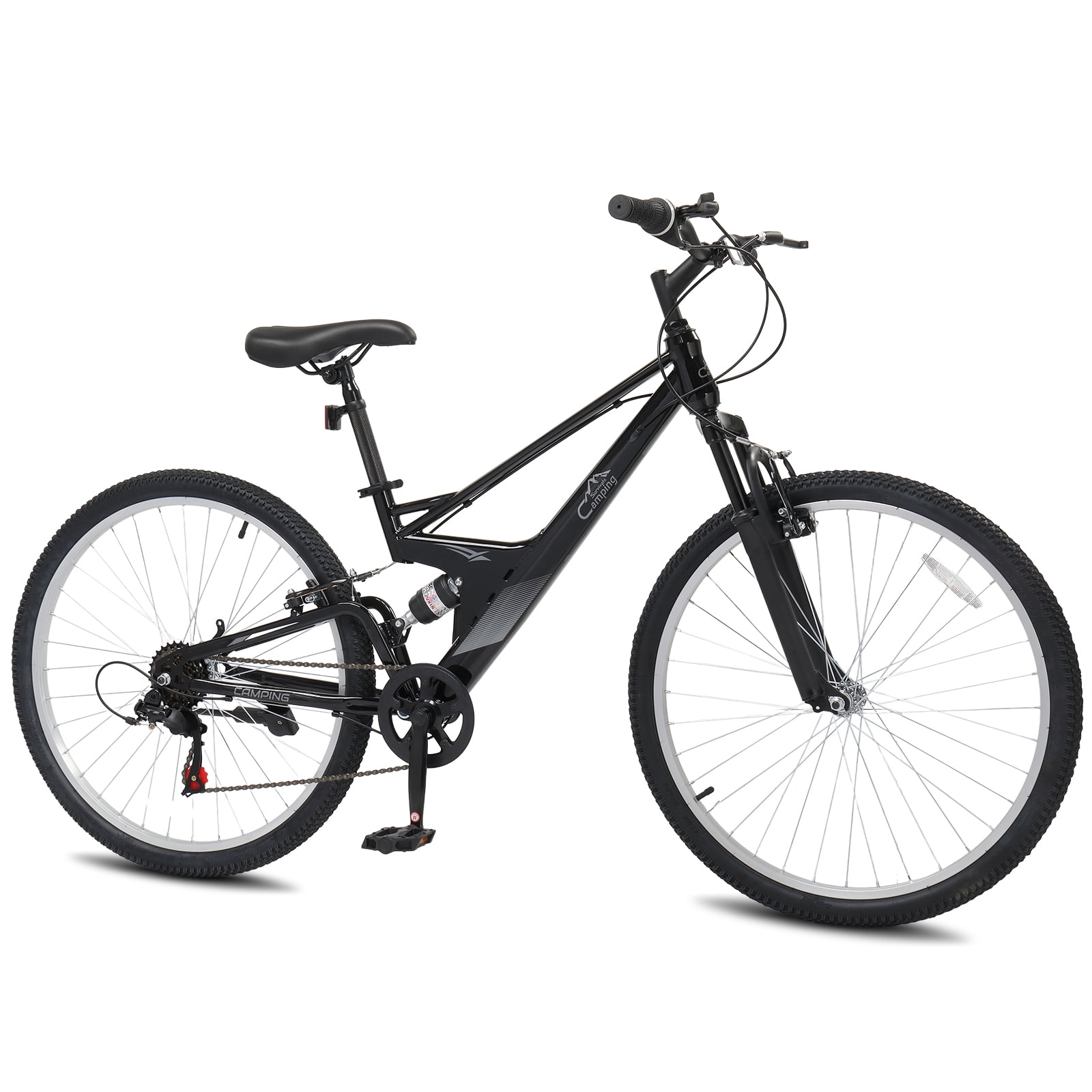UBesGoo 26" Mountain Bike for Men and Women, 7-Speed, Full Suspension, V Brakes, Black