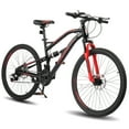 thumbnail image 1 of UBesGoo 26 inch Mountain Bike for Men Women, Shimano 21 Speeds High-Carbon Steel Frame, Disc Brakes, Black, Red, 1 of 7