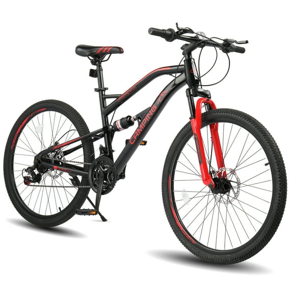 UBesGoo 26 inch Mountain Bike for Men Women, Shimano 21 Speeds High-Carbon Steel Frame, Disc Brakes, Black, Red