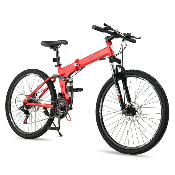 UBesGoo 27.5in Folding Mountain Bike Shimano 21-Speed with Disc Brakes, Red