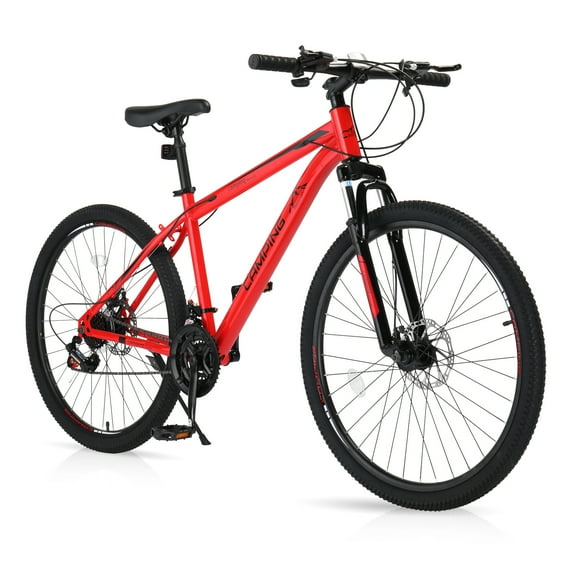 UBesGoo 27.5in Mountain Bike 21 Speed for Adult with Disc Brakes & Suspension, Red, Black