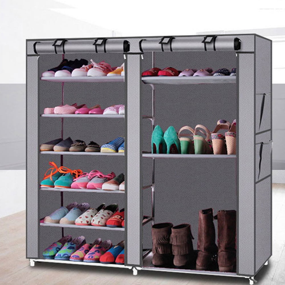 UBesGoo 27-Pairs Portable Boot Rack Double Row Shoe Rack with Covered ...