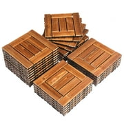 UBesGoo 27 Pcs Deck Tiles 11.8"x11.8" Wooden Flooring Interlocking Deck Tiles for Outdoor Porch Poolside Balcony Backyard,Checked Pattern