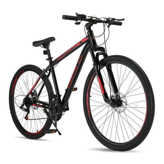 UBesGoo 29in Mountain Bike for Adult, 21 Speed MTB Bicycle for Men/Women, Dual Disc Brakes, Carbon Steel Frame, Black Red