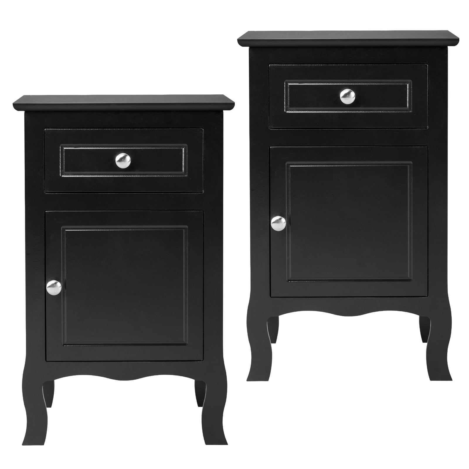 UBesGoo 2pcs Black Night Stand, End Table with Drawer, Wooden Bedside