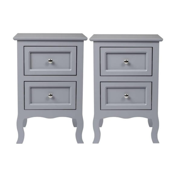 UBesGoo 2pcs White Nightstand with 2 Drawer, Farmhouse Cute Bed Side Table for Small Spaces, Gray