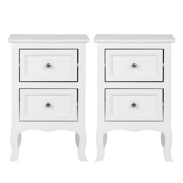 UBesGoo 2pcs White Nightstand with 2 Drawer, Farmhouse Cute Bed Side